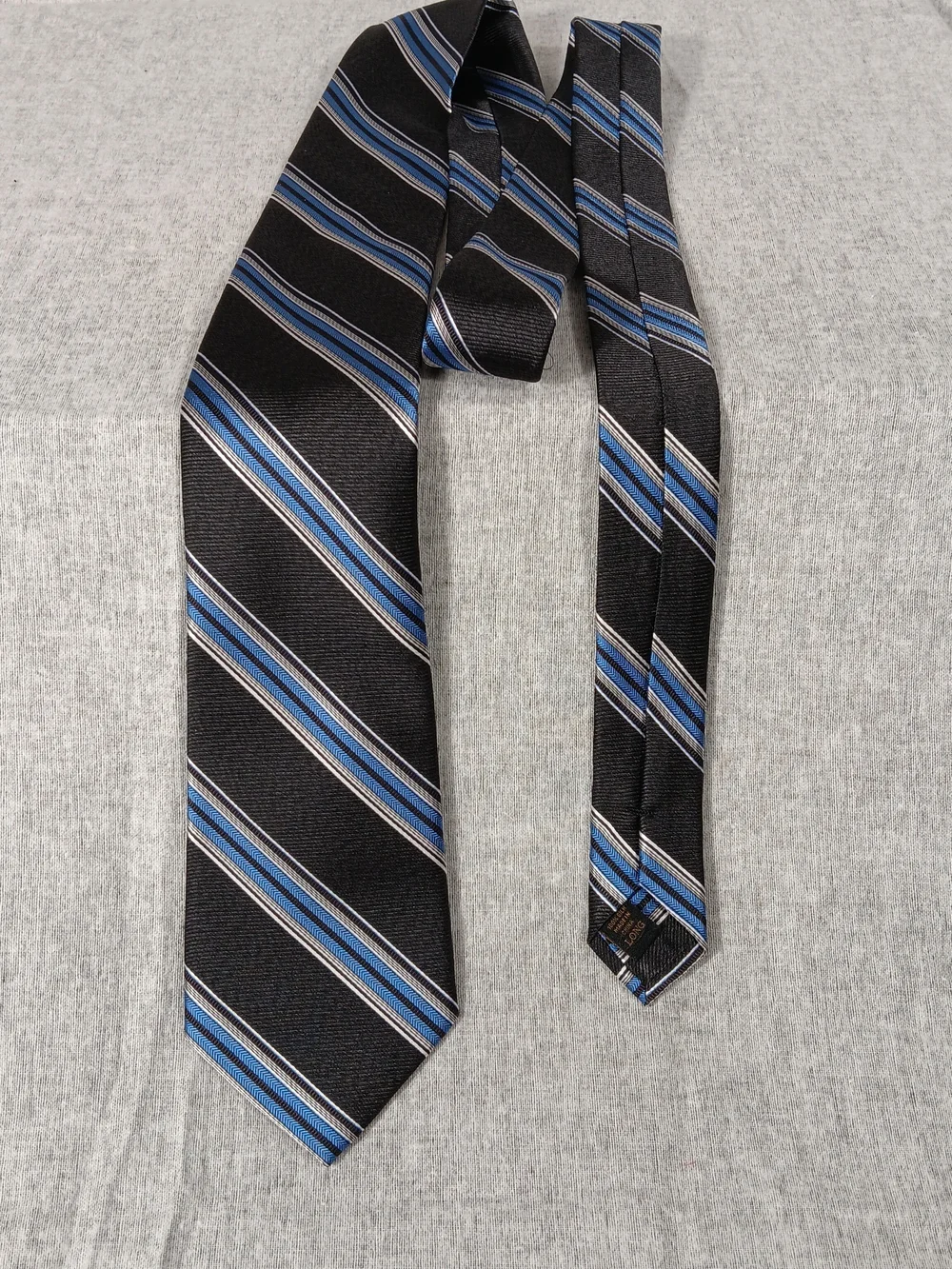 JoS. A. Bank Reserve Classic Black Blue Silver Stripes Repp Silk Long Tie